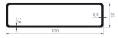 Einstecklatte Rechteckrohr 100/25/2 rundkantig ALU ENAW 6060T6 Art.Nr. 10408 ( 1,51 kg/m )